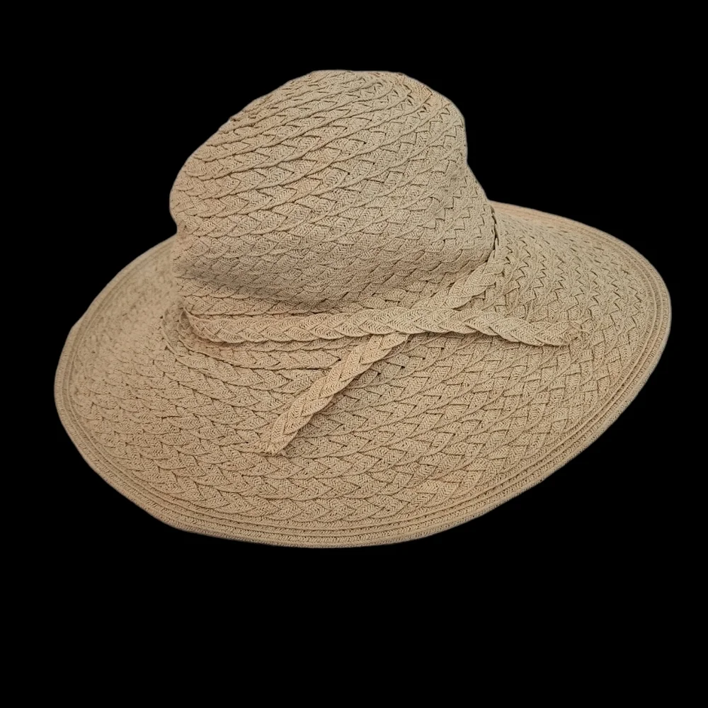 Cappelli Tan Straw braided wide brim sun hat OSFM